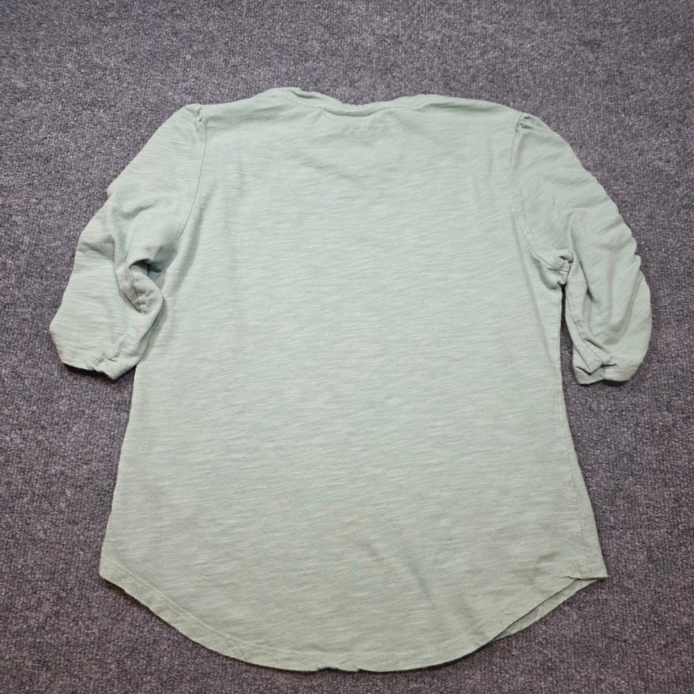 Oak & Trellis Womens M Sage Green Slub Knit Ruched Puff 3/4 Sleeve Crew Neck Top - Picture 12 of 12
